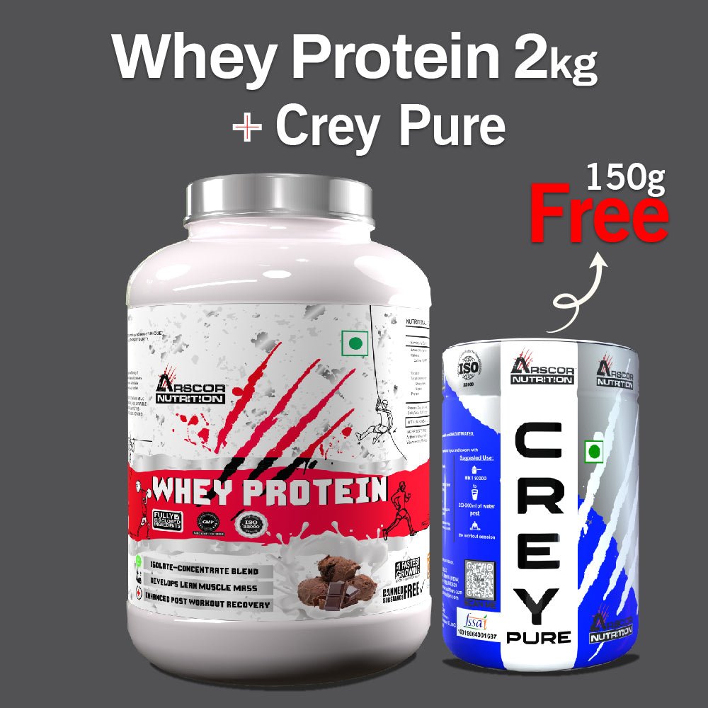 Whey Protein (2kg) Plus FREE Creypure (150g) - Premium Fast - Absorbing Protein for Muscle Growth | 100% Pure Creatine Monohydrate Powder - Arscor Nutrition -